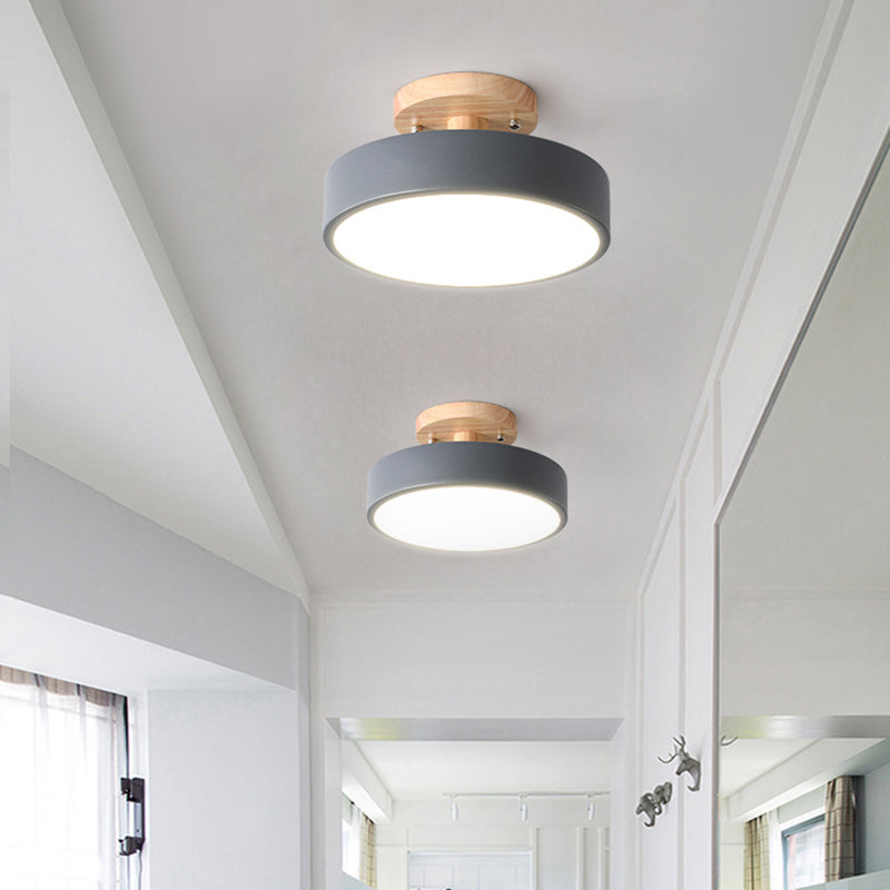 DecorBites™ DecorBites™ Sleek Wood Semi Flush Mount LED Ceiling Light with Round Acrylic Shade - Simplicity at its Best!