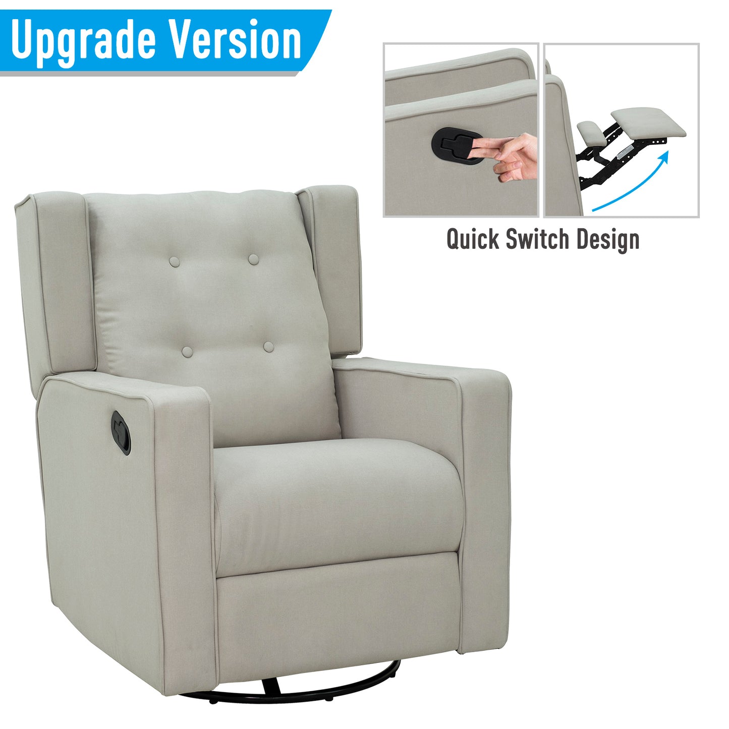 Wingback Recliner Chair Manual Rocking Sofa 360° Swivel Glider with Button Tufted