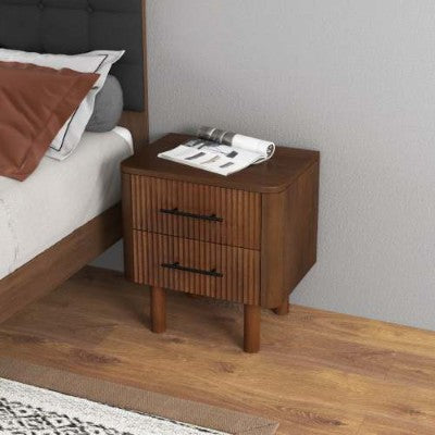 Mesa de Noche de Madera de Nogal Moderna de Media Siglo Logan con 2 Cajones