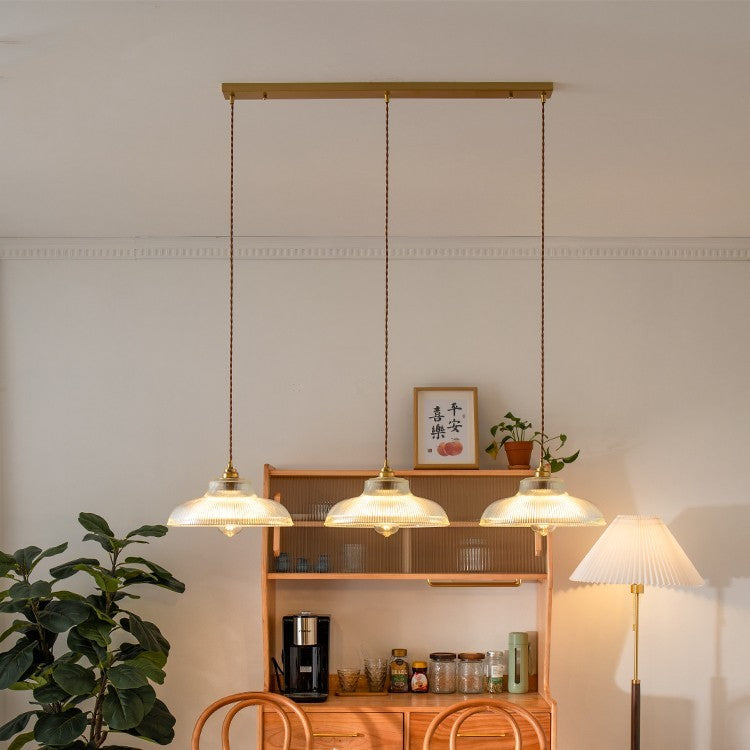 Brass Glass Bar Chandelier Three-Head Japanese Style
