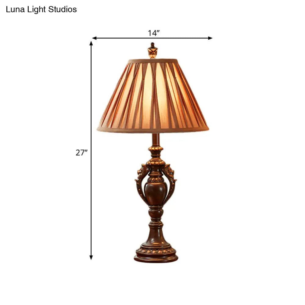 Lámpara de mesa vintage de tela de 23"/27" - Tono marrón antiguo - Forma cónica - Decoración para mesita de noche de sala de estar