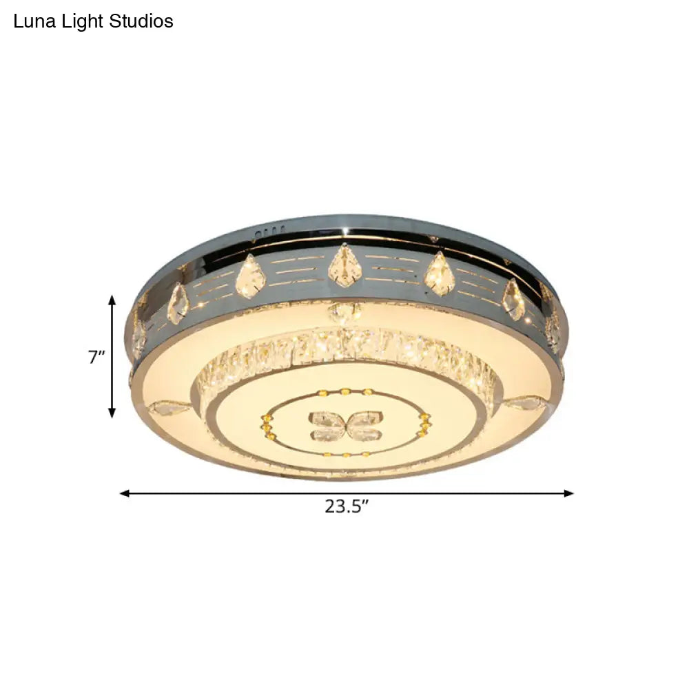 DecorBites™ DecorBites™ 23.5"/31.5" LED Round Flushmount Stainless-Steel Light Fixture with Clear Crystal Blocks - Contemporary Design