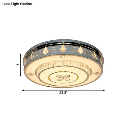 DecorBites™ DecorBites™ 23.5"/31.5" LED Round Flushmount Stainless-Steel Light Fixture with Clear Crystal Blocks - Contemporary Design