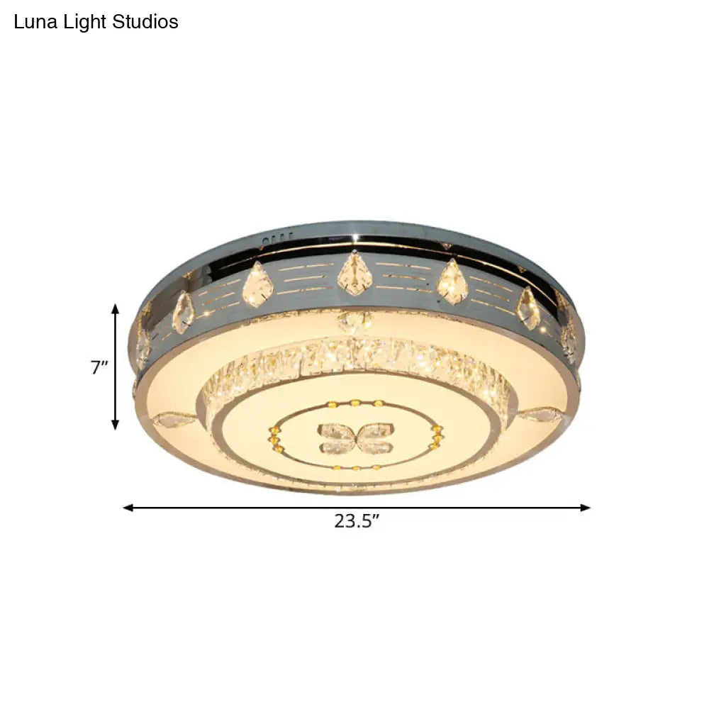 DecorBites™ DecorBites™ 23.5"/31.5" LED Round Flushmount Stainless-Steel Light Fixture with Clear Crystal Blocks - Contemporary Design