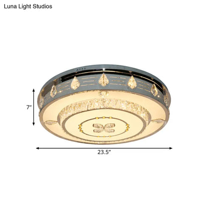 DecorBites™ DecorBites™ 23.5"/31.5" LED Round Flushmount Stainless-Steel Light Fixture with Clear Crystal Blocks - Contemporary Design