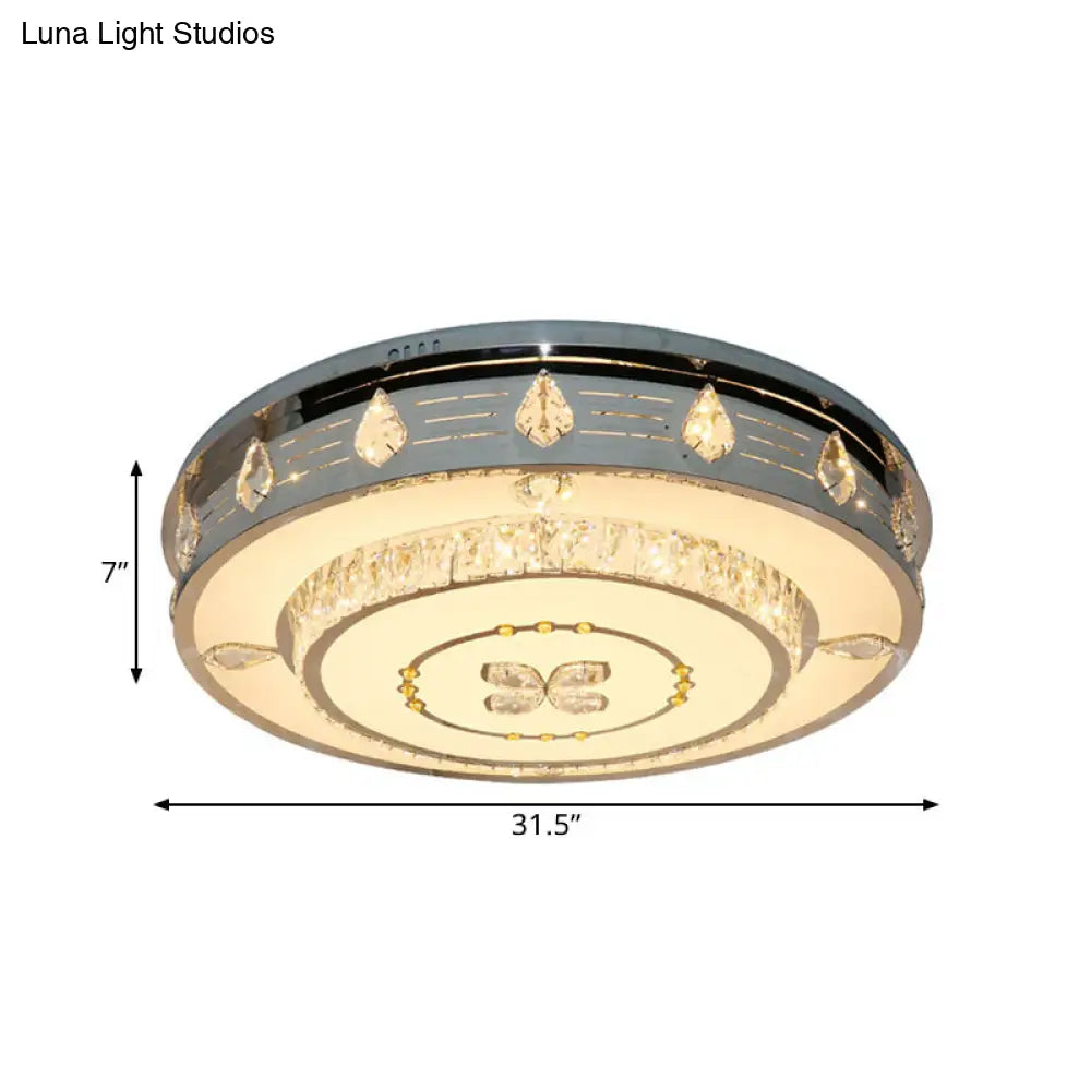 DecorBites™ DecorBites™ 23.5"/31.5" LED Round Flushmount Stainless-Steel Light Fixture with Clear Crystal Blocks - Contemporary Design