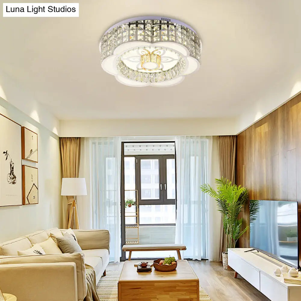 ديكوربايتس™ - وحدة إضاءة LED كريستالية مدمجة بعرض 23.5/31.5 بوصة - تصميم زهور بسيط من الكروم - مثالية لغرف النوم