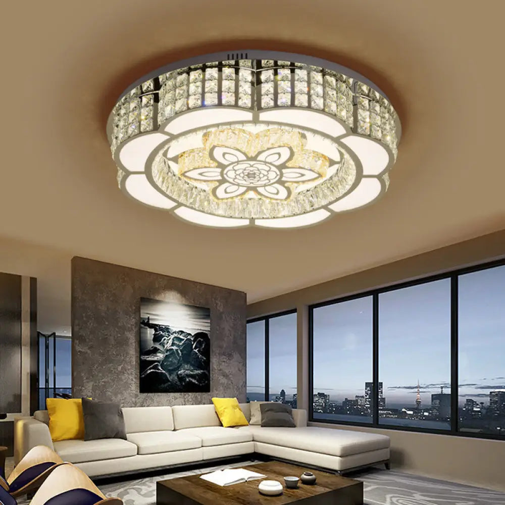 ديكوربايتس™ - وحدة إضاءة LED كريستالية مدمجة بعرض 23.5/31.5 بوصة - تصميم زهور بسيط من الكروم - مثالية لغرف النوم