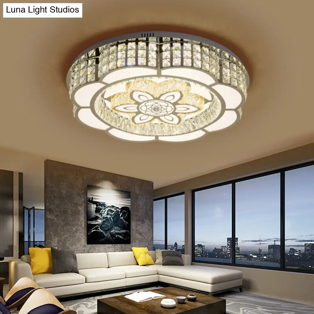 ديكوربايتس™ - وحدة إضاءة LED كريستالية مدمجة بعرض 23.5/31.5 بوصة - تصميم زهور بسيط من الكروم - مثالية لغرف النوم