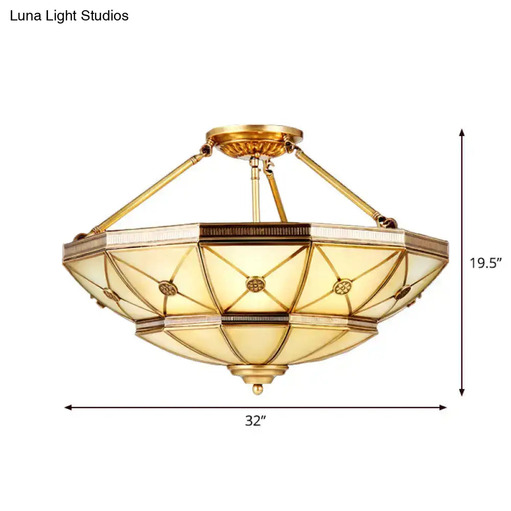 DecorBites™ DecorBites™ 23.5"/32" W 6/9-Light Semi Flush Mount Umbrella Frosted Glass Light, Traditional Brass Style