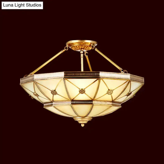DecorBites™ DecorBites™ 23.5"/32" W 6/9-Light Semi Flush Mount Umbrella Frosted Glass Light, Traditional Brass Style
