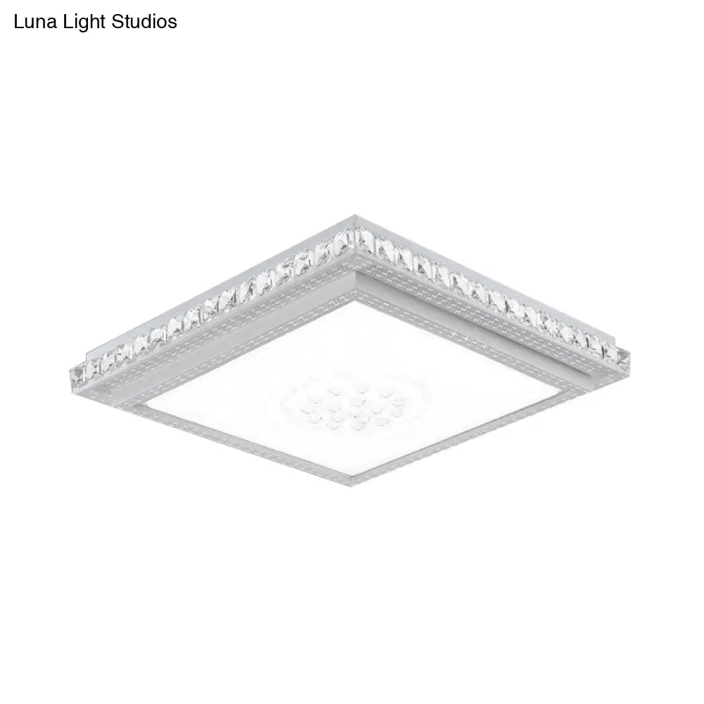 DecorBites™ 23.5-42.5" Wide LED Ceiling Flush Mount Bedroom Lamp - White Flush Light with Acrylic Shade & Crystal Accents