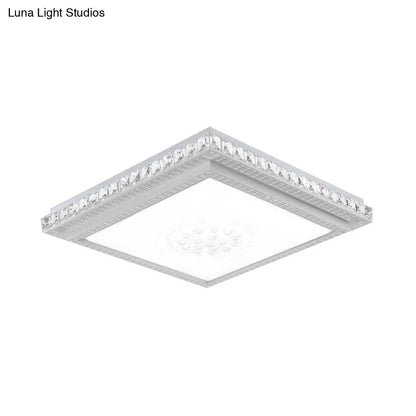 DecorBites™ 23.5-42.5" Wide LED Ceiling Flush Mount Bedroom Lamp - White Flush Light with Acrylic Shade & Crystal Accents