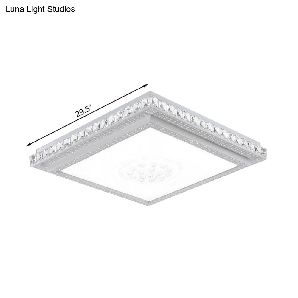 DecorBites™ 23.5-42.5" Wide LED Ceiling Flush Mount Bedroom Lamp - White Flush Light with Acrylic Shade & Crystal Accents