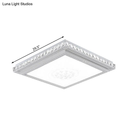 DecorBites™ 23.5-42.5" Wide LED Ceiling Flush Mount Bedroom Lamp - White Flush Light with Acrylic Shade & Crystal Accents