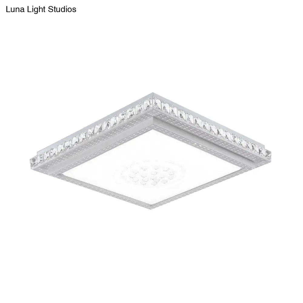 DecorBites™ 23.5-42.5" Wide LED Ceiling Flush Mount Bedroom Lamp - White Flush Light with Acrylic Shade & Crystal Accents