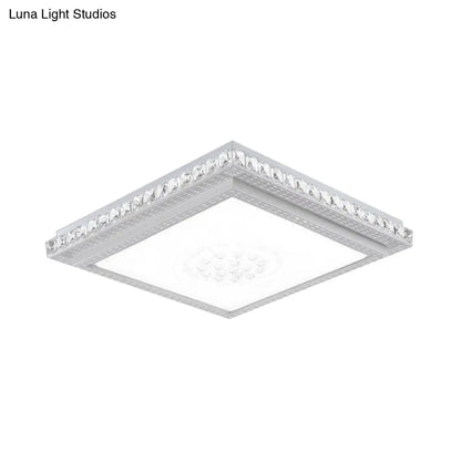 DecorBites™ 23.5-42.5" Wide LED Ceiling Flush Mount Bedroom Lamp - White Flush Light with Acrylic Shade & Crystal Accents