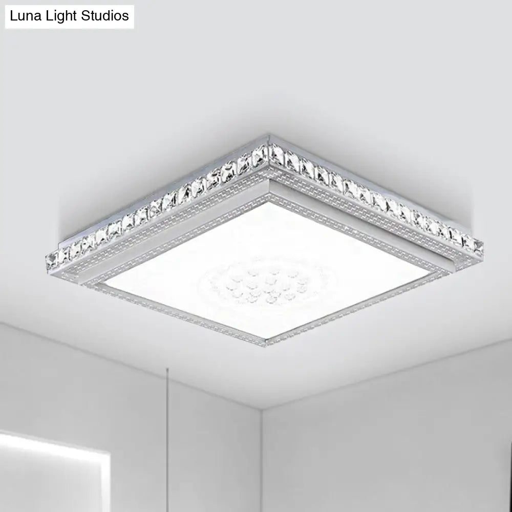 DecorBites™ 23.5-42.5" Wide LED Ceiling Flush Mount Bedroom Lamp - White Flush Light with Acrylic Shade & Crystal Accents