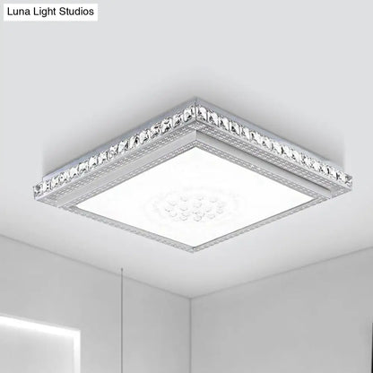 DecorBites™ 23.5-42.5" Wide LED Ceiling Flush Mount Bedroom Lamp - White Flush Light with Acrylic Shade & Crystal Accents