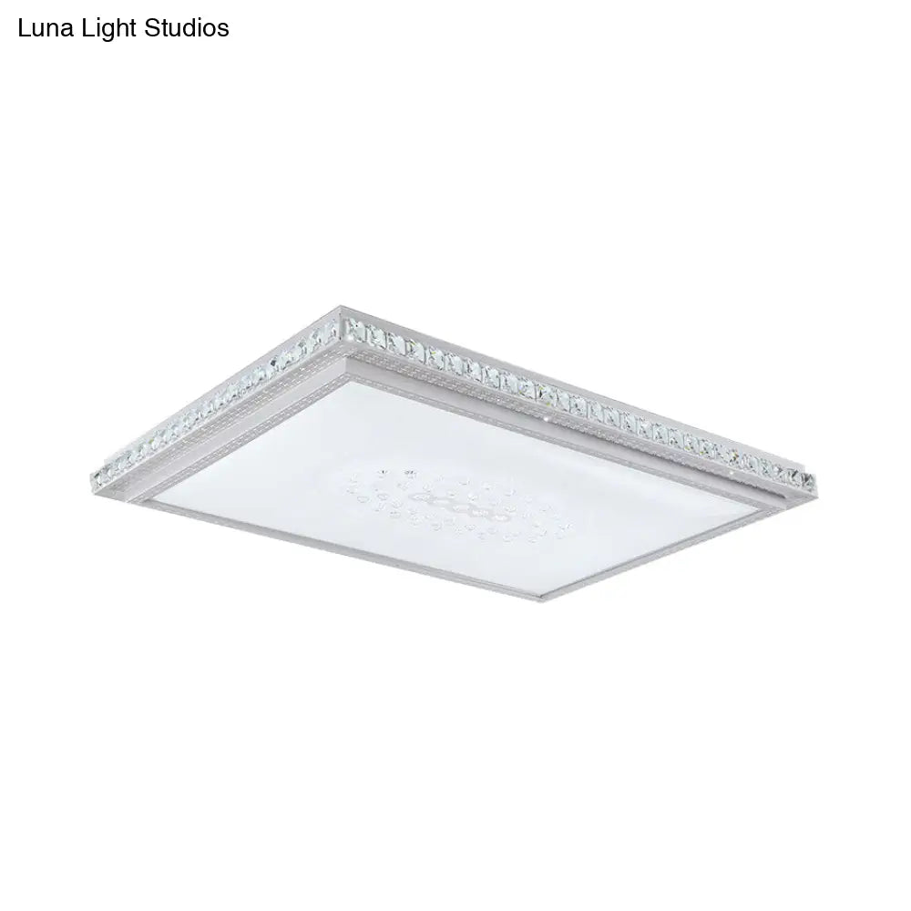 DecorBites™ 23.5-42.5" Wide LED Ceiling Flush Mount Bedroom Lamp - White Flush Light with Acrylic Shade & Crystal Accents