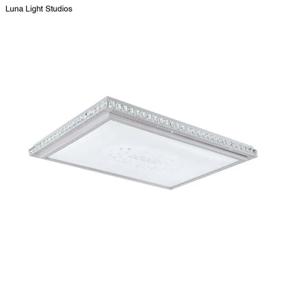 DecorBites™ 23.5-42.5" Wide LED Ceiling Flush Mount Bedroom Lamp - White Flush Light with Acrylic Shade & Crystal Accents