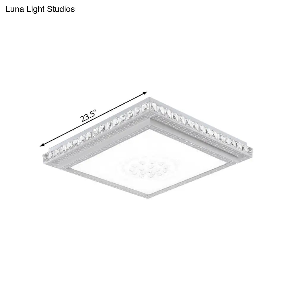 DecorBites™ 23.5-42.5" Wide LED Ceiling Flush Mount Bedroom Lamp - White Flush Light with Acrylic Shade & Crystal Accents