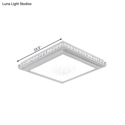 DecorBites™ 23.5-42.5" Wide LED Ceiling Flush Mount Bedroom Lamp - White Flush Light with Acrylic Shade & Crystal Accents