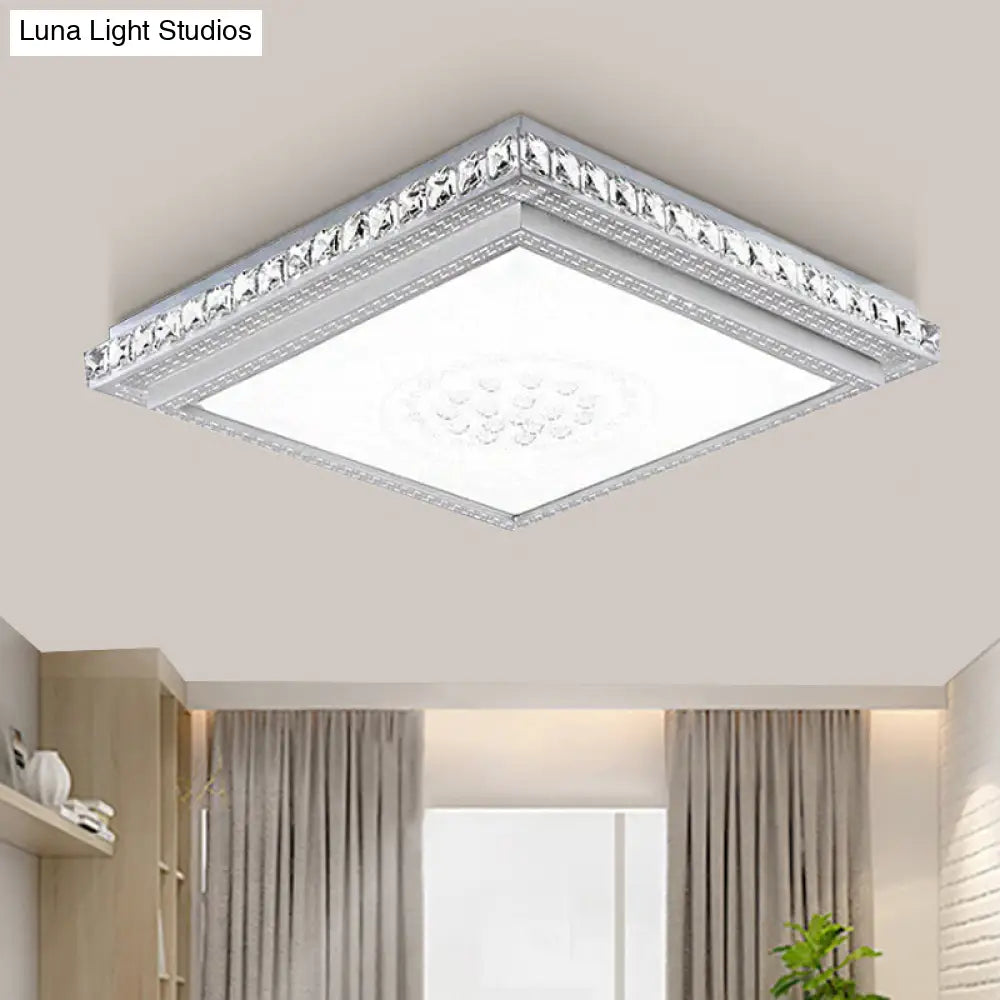 DecorBites™ 23.5-42.5" Wide LED Ceiling Flush Mount Bedroom Lamp - White Flush Light with Acrylic Shade & Crystal Accents