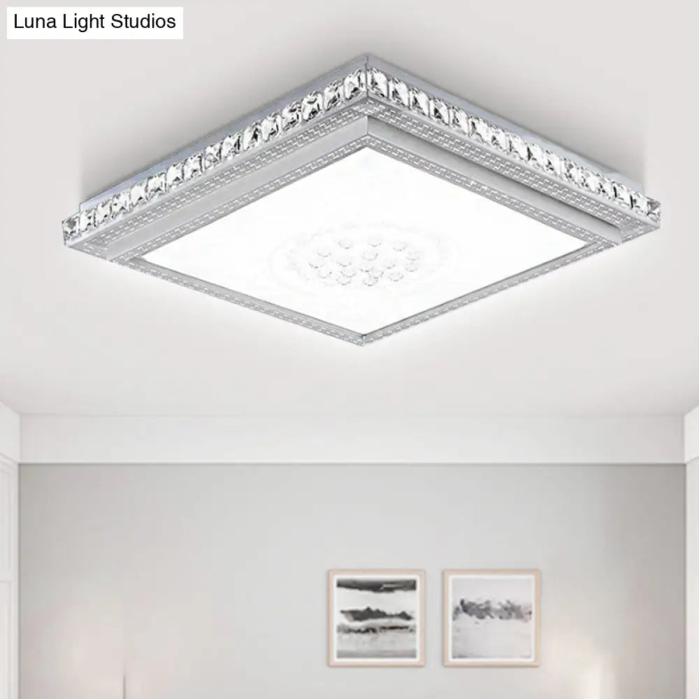 DecorBites™ 23.5-42.5" Wide LED Ceiling Flush Mount Bedroom Lamp - White Flush Light with Acrylic Shade & Crystal Accents