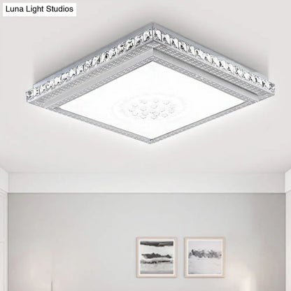DecorBites™ 23.5-42.5" Wide LED Ceiling Flush Mount Bedroom Lamp - White Flush Light with Acrylic Shade & Crystal Accents