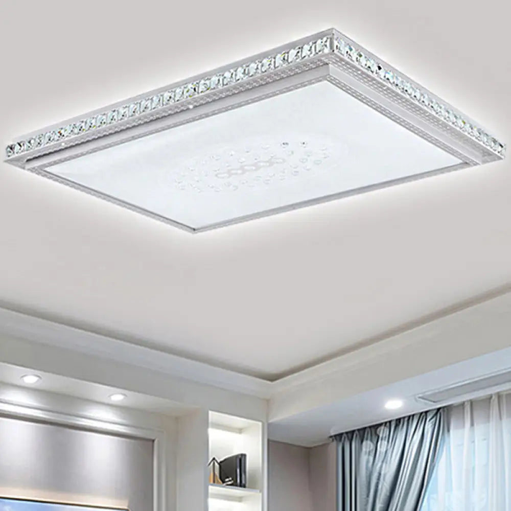 DecorBites™ 23.5-42.5" Wide LED Ceiling Flush Mount Bedroom Lamp - White Flush Light with Acrylic Shade & Crystal Accents