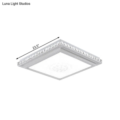 DecorBites™ 23.5-42.5" Wide LED Ceiling Flush Mount Bedroom Lamp - White Flush Light with Acrylic Shade & Crystal Accents