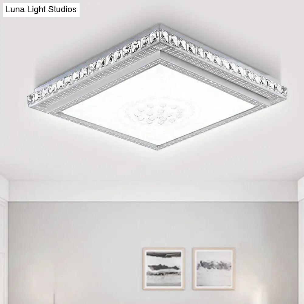 DecorBites™ 23.5-42.5" Wide LED Ceiling Flush Mount Bedroom Lamp - White Flush Light with Acrylic Shade & Crystal Accents
