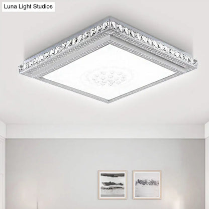 DecorBites™ 23.5-42.5" Wide LED Ceiling Flush Mount Bedroom Lamp - White Flush Light with Acrylic Shade & Crystal Accents