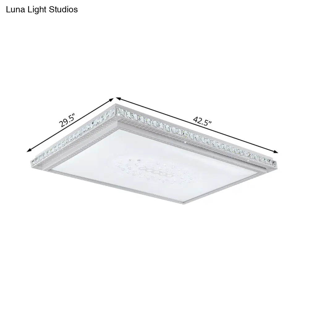 DecorBites™ 23.5-42.5" Wide LED Ceiling Flush Mount Bedroom Lamp - White Flush Light with Acrylic Shade & Crystal Accents