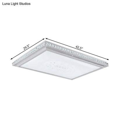 DecorBites™ 23.5-42.5" Wide LED Ceiling Flush Mount Bedroom Lamp - White Flush Light with Acrylic Shade & Crystal Accents