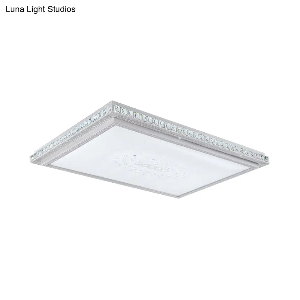 DecorBites™ 23.5-42.5" Wide LED Ceiling Flush Mount Bedroom Lamp - White Flush Light with Acrylic Shade & Crystal Accents