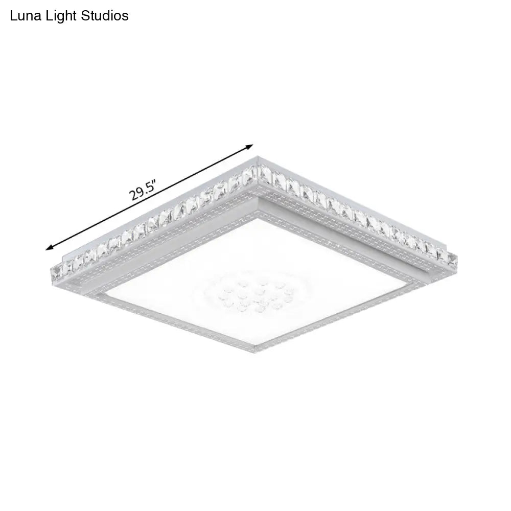DecorBites™ 23.5-42.5" Wide LED Ceiling Flush Mount Bedroom Lamp - White Flush Light with Acrylic Shade & Crystal Accents