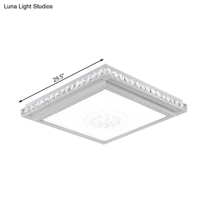DecorBites™ 23.5-42.5" Wide LED Ceiling Flush Mount Bedroom Lamp - White Flush Light with Acrylic Shade & Crystal Accents