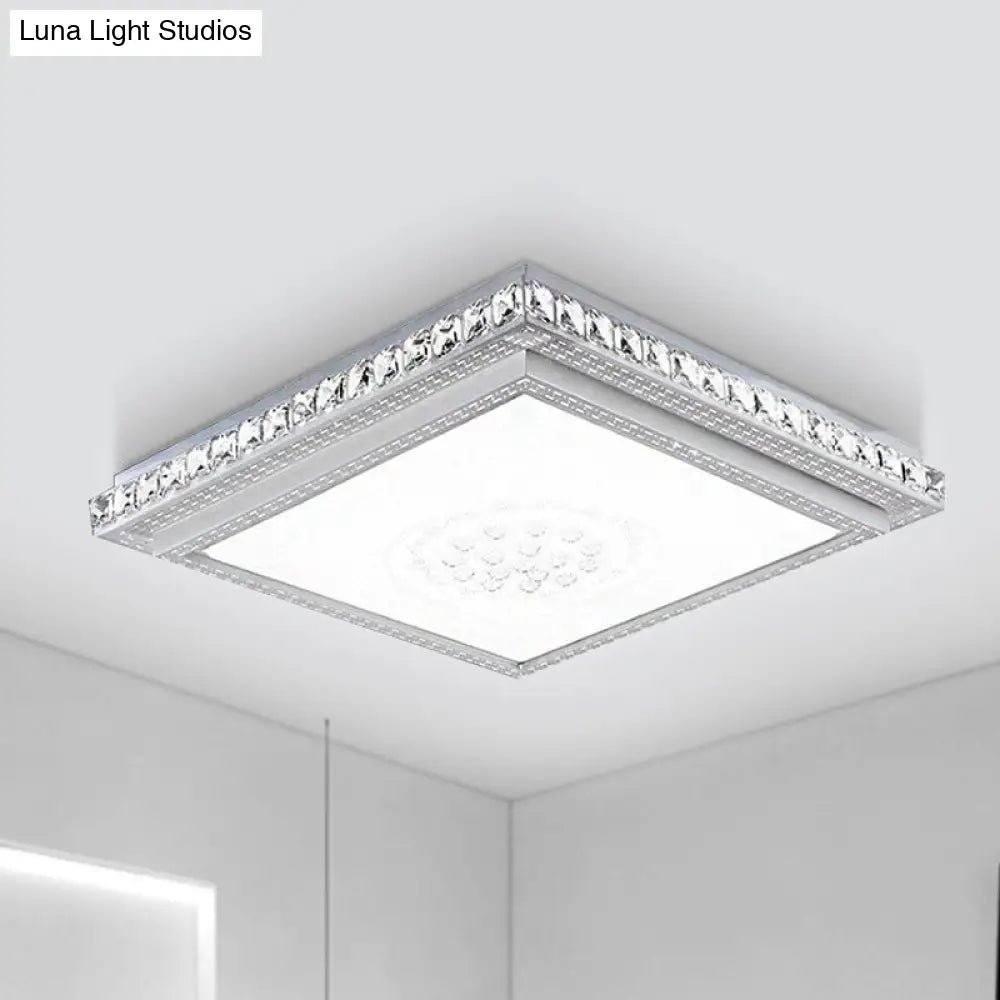 DecorBites™ 23.5-42.5" Wide LED Ceiling Flush Mount Bedroom Lamp - White Flush Light with Acrylic Shade & Crystal Accents