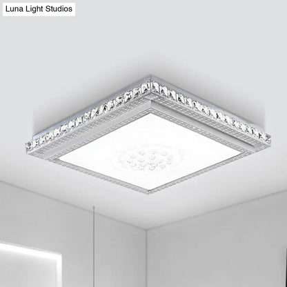 DecorBites™ 23.5-42.5" Wide LED Ceiling Flush Mount Bedroom Lamp - White Flush Light with Acrylic Shade & Crystal Accents
