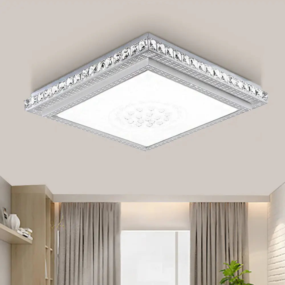 DecorBites™ 23.5-42.5" Wide LED Ceiling Flush Mount Bedroom Lamp - White Flush Light with Acrylic Shade & Crystal Accents