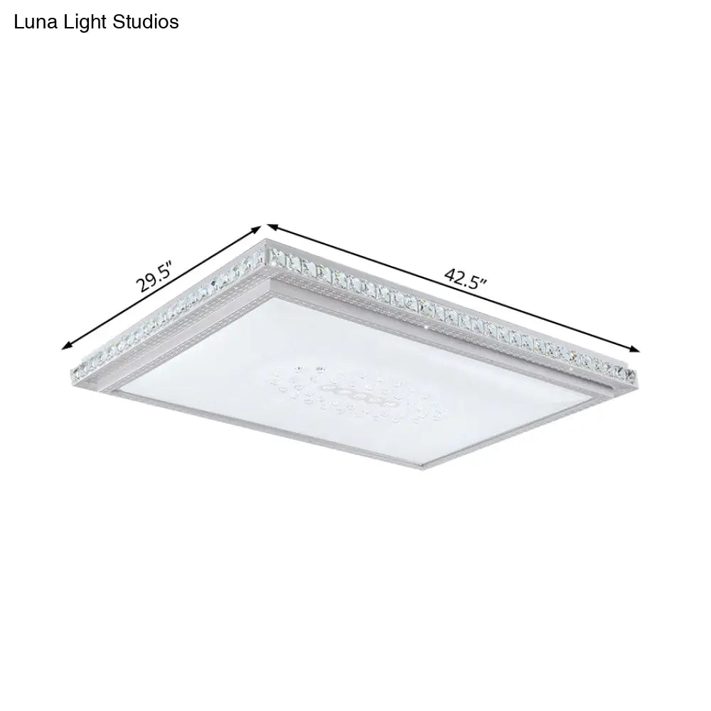 DecorBites™ 23.5-42.5" Wide LED Ceiling Flush Mount Bedroom Lamp - White Flush Light with Acrylic Shade & Crystal Accents