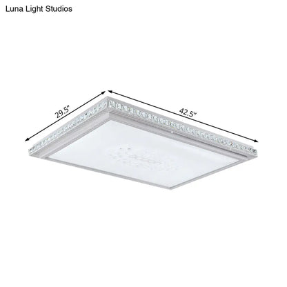 DecorBites™ 23.5-42.5" Wide LED Ceiling Flush Mount Bedroom Lamp - White Flush Light with Acrylic Shade & Crystal Accents