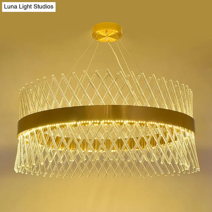 Lámpara de araña de malla de cristal de 23,5 pulgadas con luces LED - Elegante lámpara colgante de latón para comedor