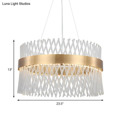 Lámpara de araña de malla de cristal de 23,5 pulgadas con luces LED - Elegante lámpara colgante de latón para comedor