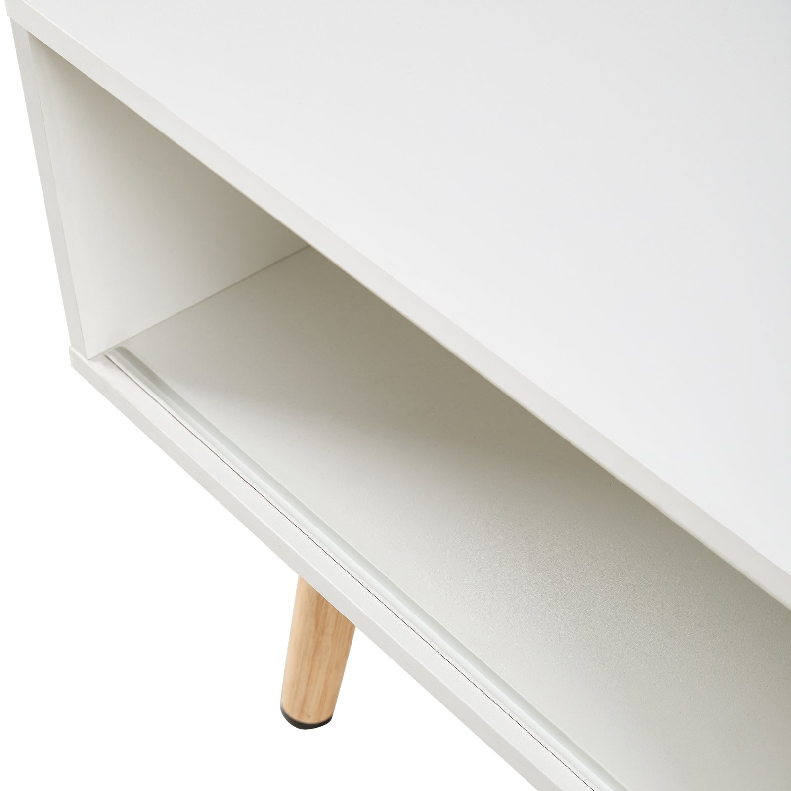 Mesa de Café de Ratán con Puerta Corredera y Patas de Madera Maciza - Sala de Estar Moderna