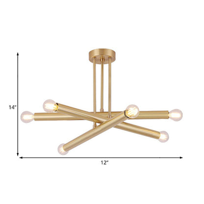 ثريا معدنية ذهبية حديثة لغرفة النوم مع أضواء متعددة - وحدة إضاءة معلقة في السقف