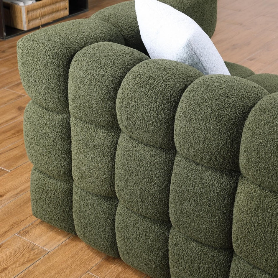 84,3 Longitud, 35,83 pulgadas de Profundidad, Estructura para el Cuerpo Humano de Personas de EE.UU., Sofá Marshmallow, Sofá Bouclé, de 3 Plazas, VERDE OLIVA BOUCLE