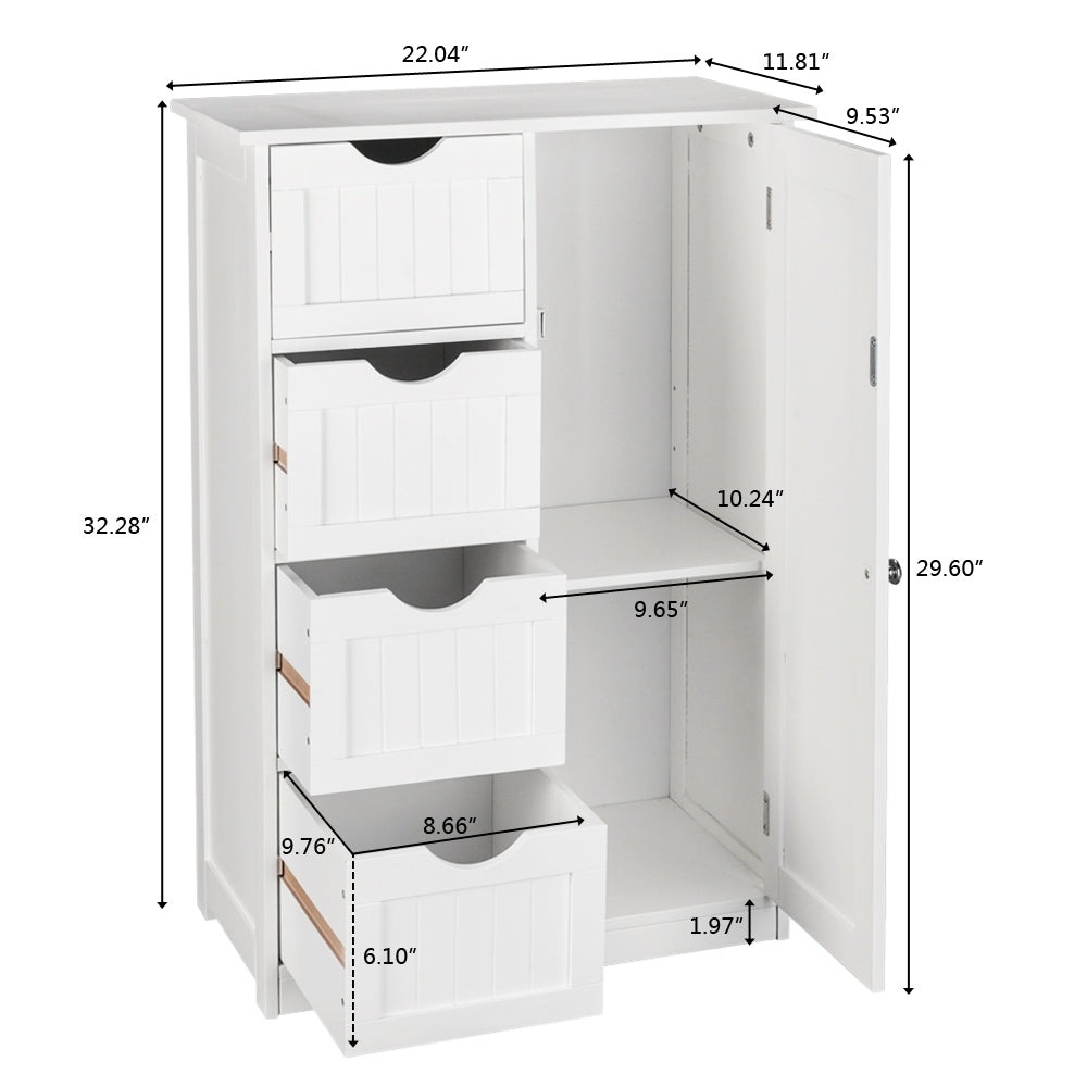 White Bathroom Storage Cabinet Four-Drawer Design